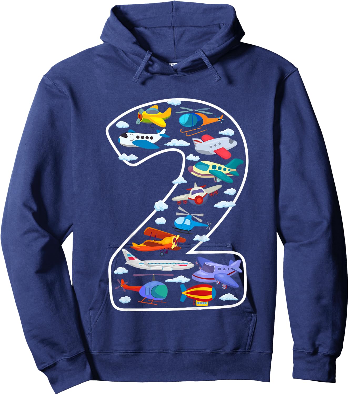 Kids Its My 2nd Birthday Boys 2 Airplanes Helicopters 2 Years Old Hoodie - Hoodie | Navy