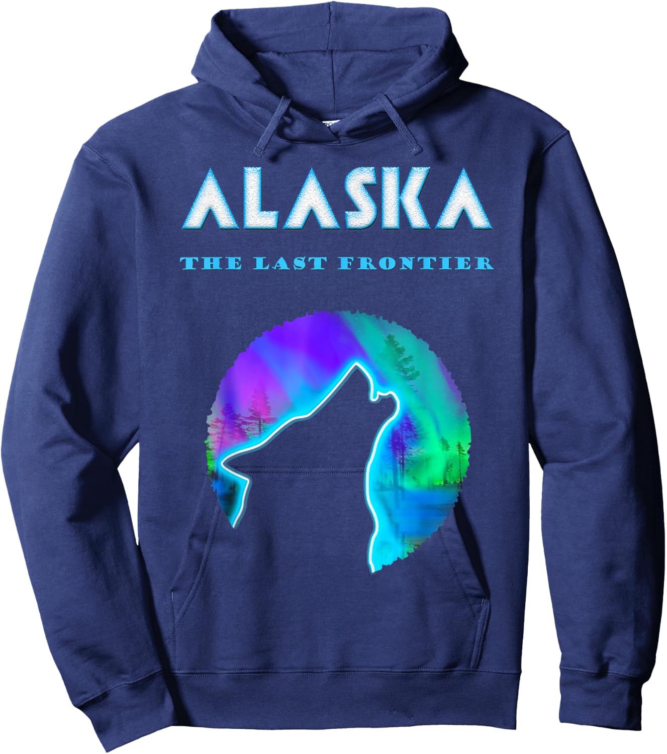 Cool Alaska Northern Lights Crawling Wild Wolf Hoodie - Hoodie | Navy