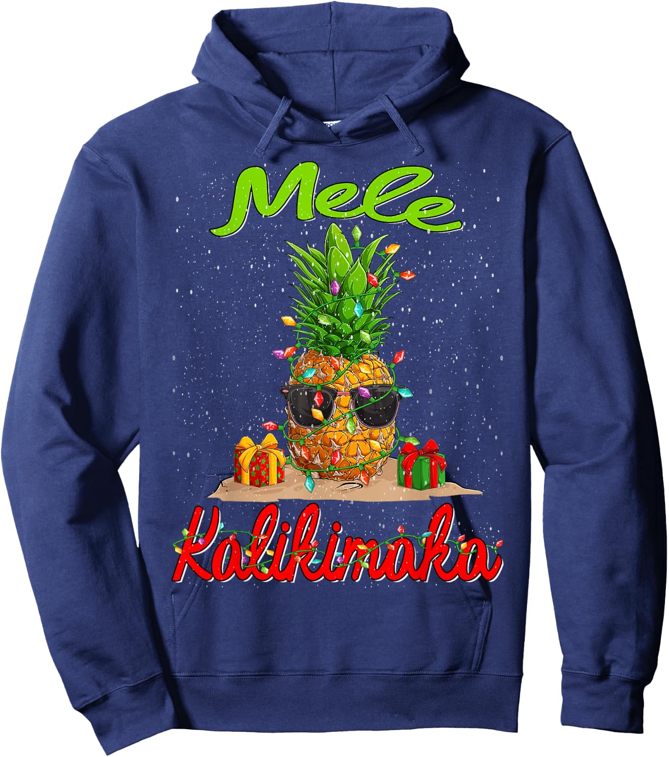 Mele Kalikimaka Christmas Pineapple Shaka Hawaii Hoodie - Hoodie | Navy