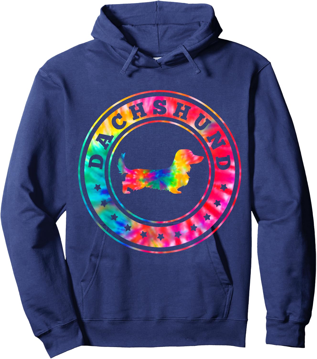 Tie Dye Long Hair Dachshund Dog Mom Dad Pet Lover Hoodie - Hoodie | Navy