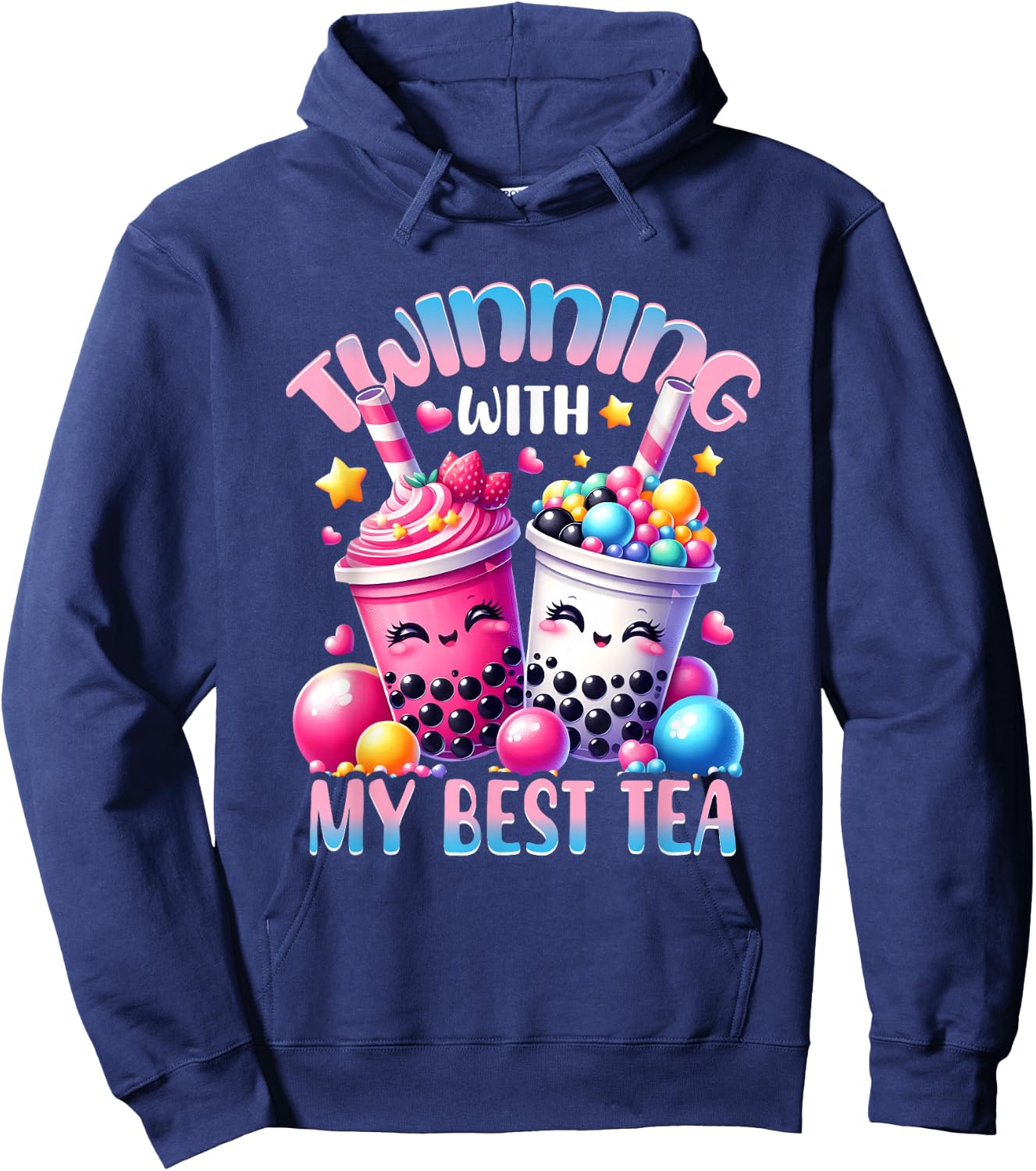 Partnership with My Best Tea Bubble Tea Boba Bestie Friendship Hoodie - Hoodie | Navy