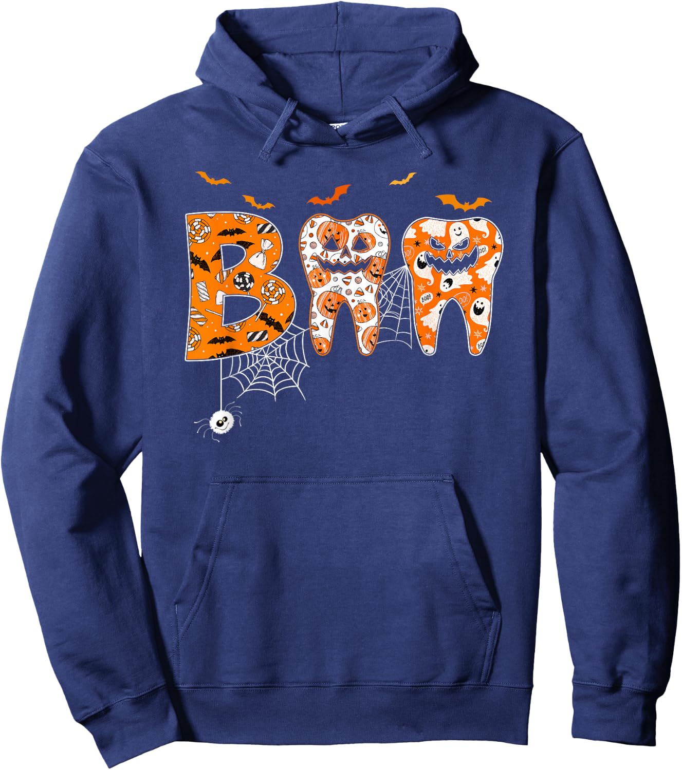 Boo Teeth Pumpkin Dentist Dental Hygienist Halloween Costume Hoodie - Hoodie | Navy