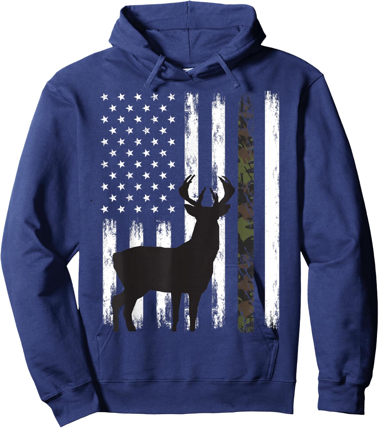 Whitetail Deer Hunting Hunter Buck Camo American Flag USA Hoodie - Hoodie | Navy