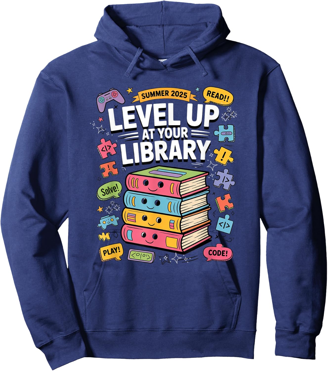 Level up at your Library Challenge Summer 2025 Read Code Hoodie - Hoodie | Navy