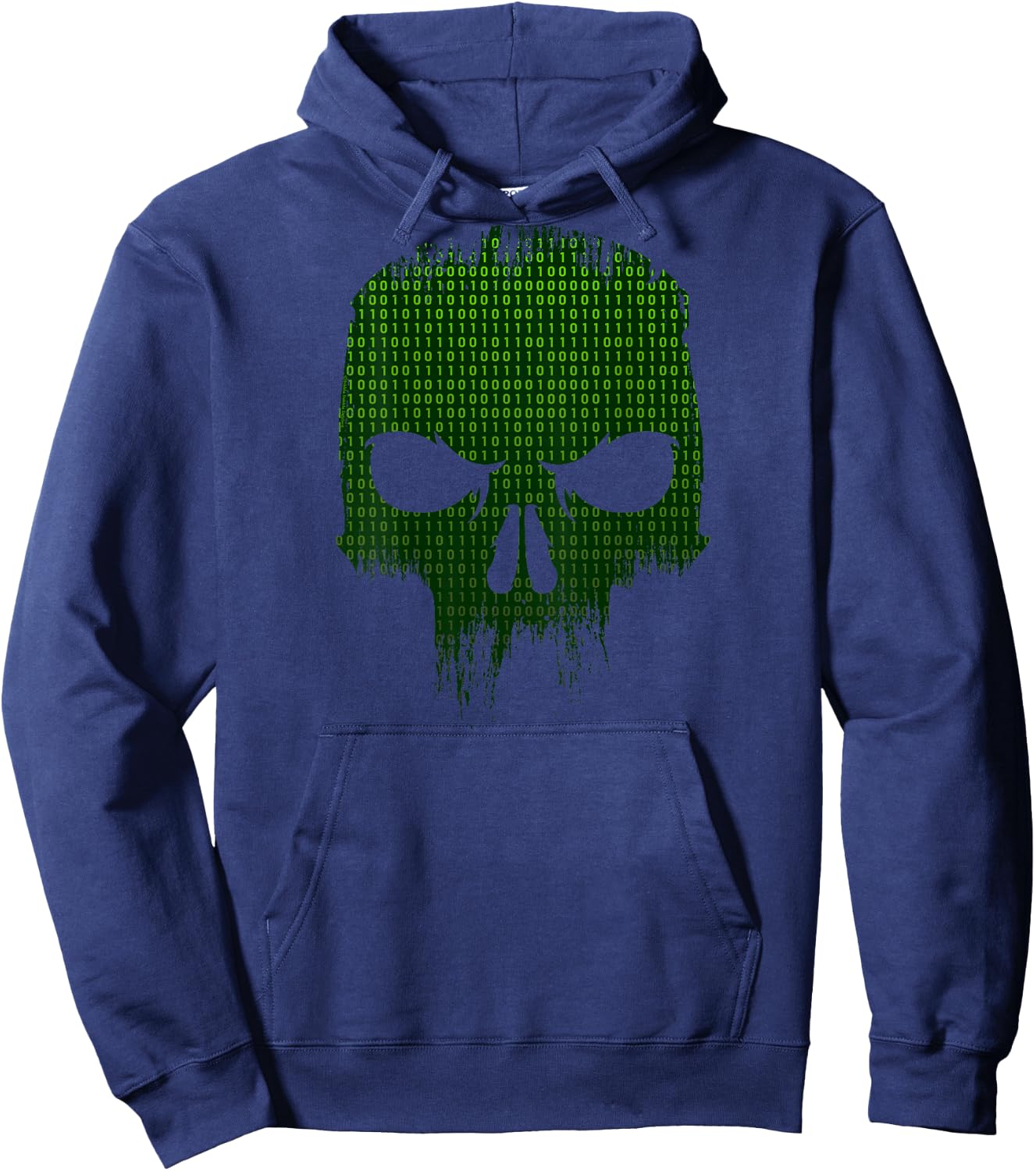 On Back Binary Code Skull Programmer Developer Tech Geek Hoodie - Hoodie | Navy