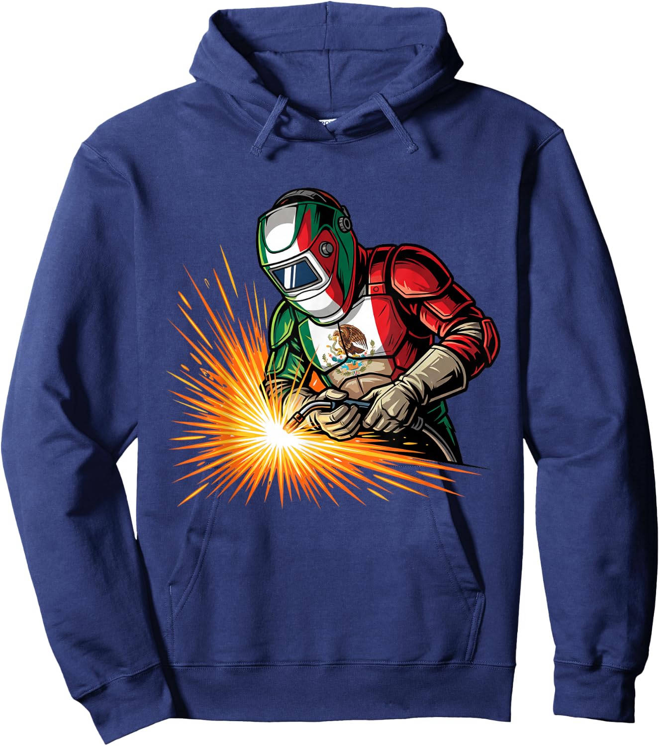 Mexican Welder and Mexico Flag Hoodie - Hoodie | Navy