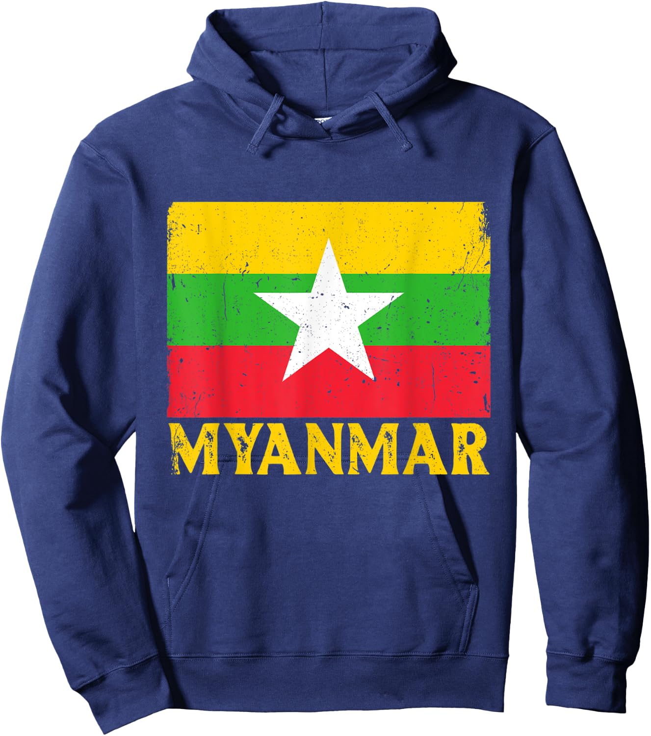 Distressed Retro Myanmar Flag Men Women Kids Patriotic Hoodie - Hoodie | Navy