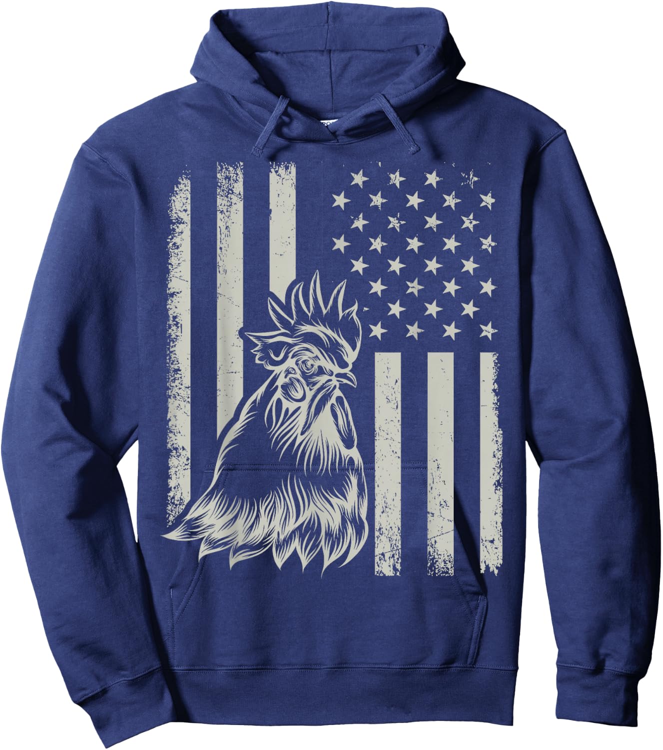 Proud Patriotic Chicken Rooster Farmer Lover American Flag Hoodie - Hoodie | Navy