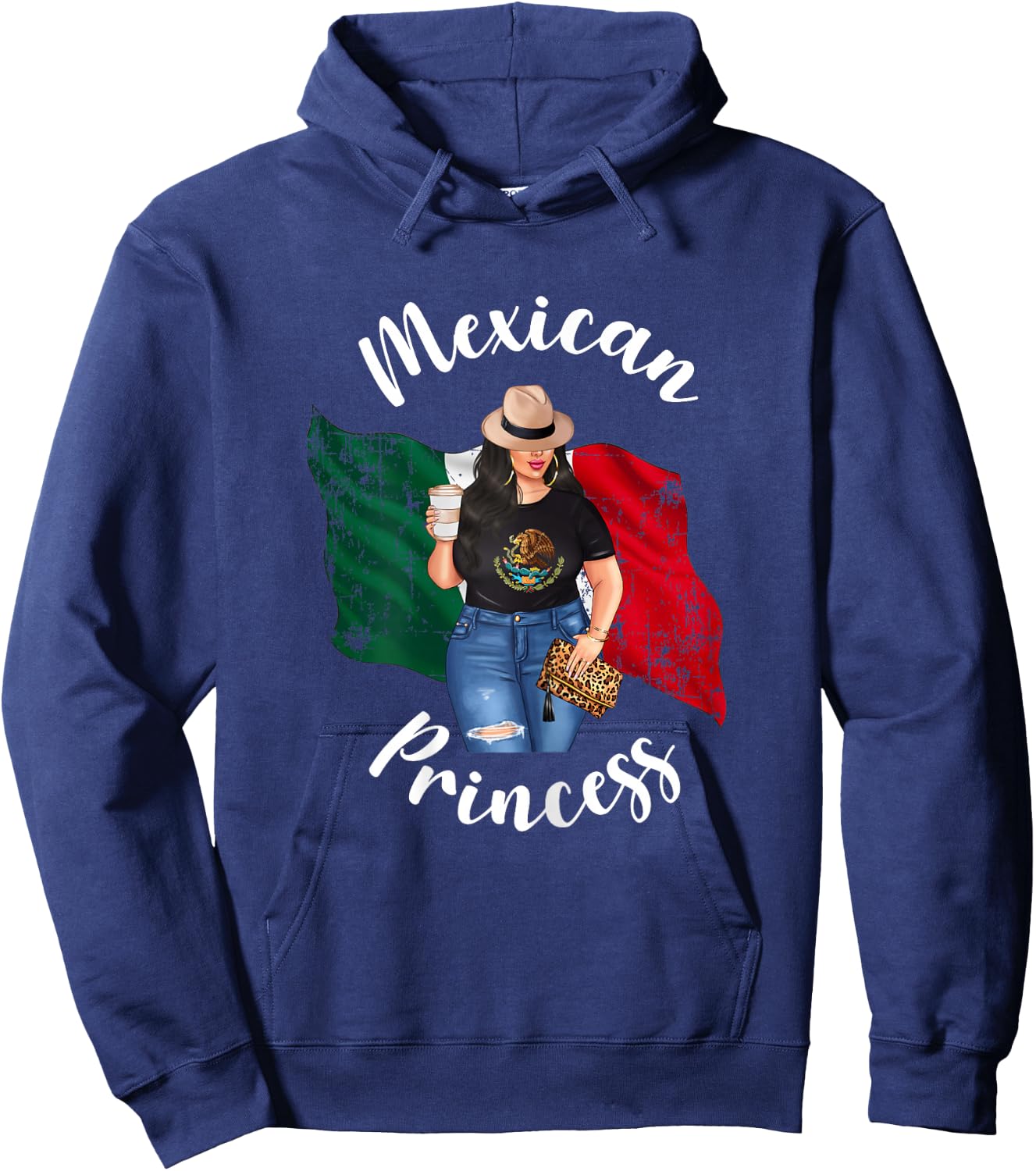 Pretty Mexican Princess Mexico Flag Patriotic Loves Coffee Hoodie - Hoodie | Navy