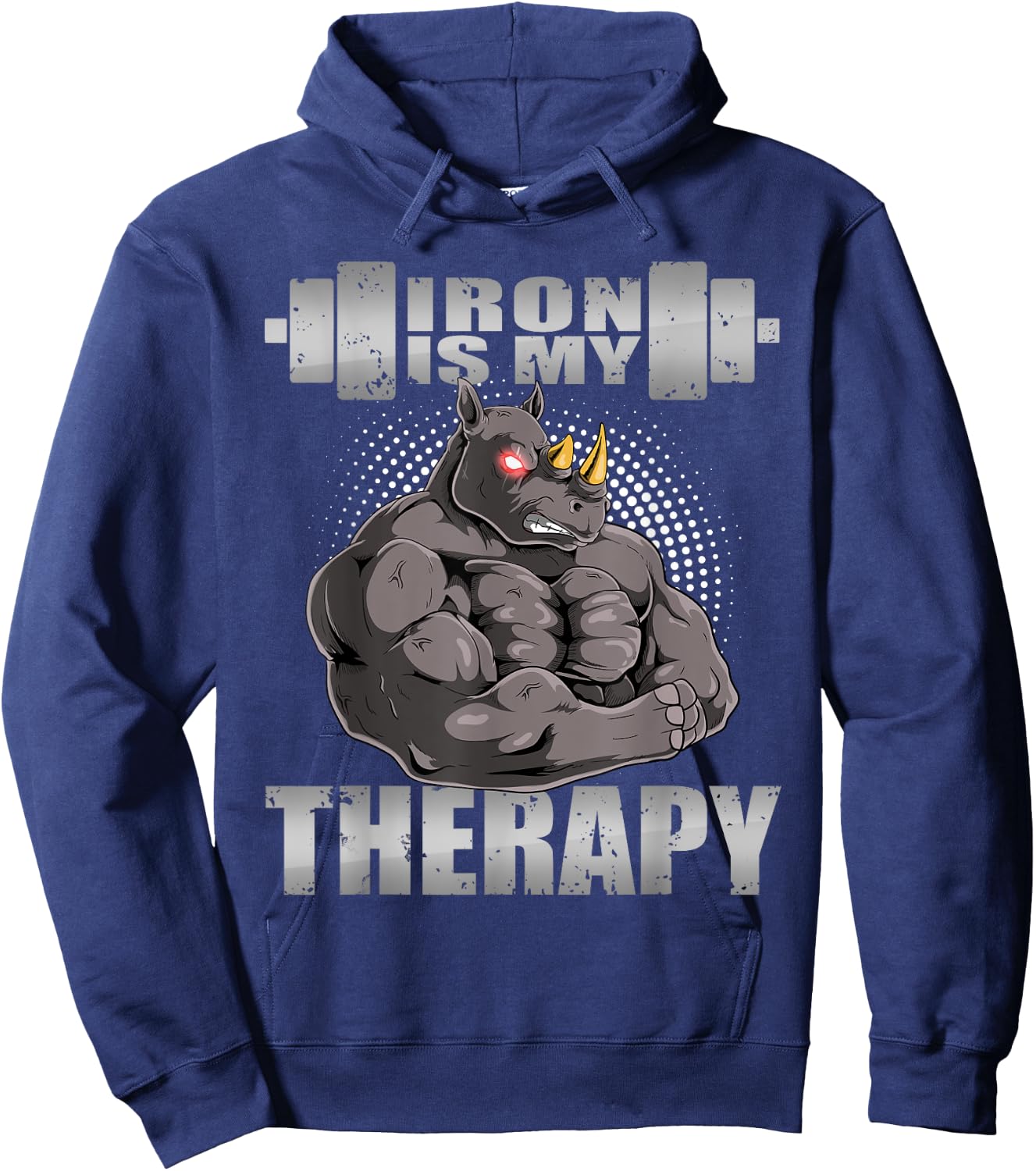 Rhinoceros Rhino Powerlifter Workout Gym Iron Is My Therapy Hoodie - Hoodie | Navy