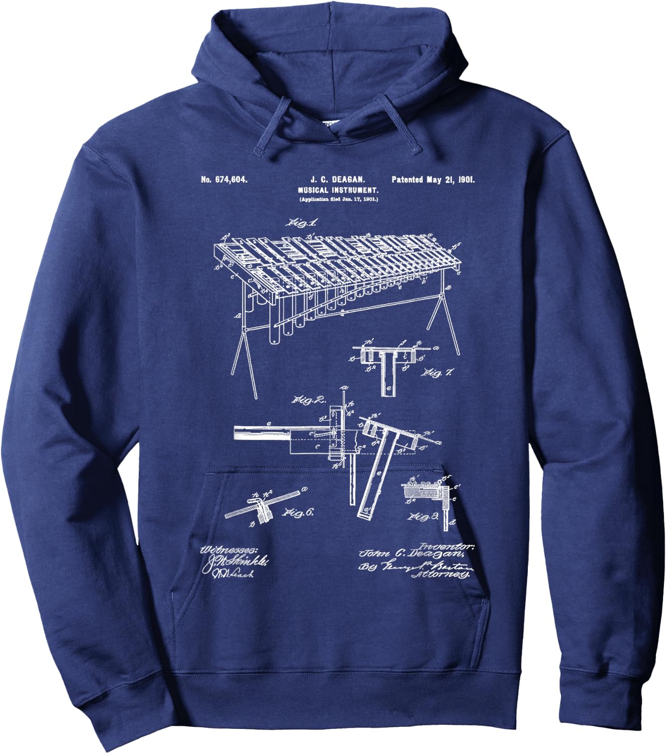 Marimba Blueprint Vintage Patent Instrument Marimba Player Hoodie - Hoodie | Navy