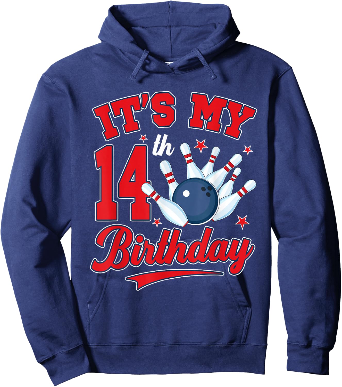 14 Year Old Bowler It's My 14th Birthday Bowling Theme Party Hoodie - Hoodie | Navy