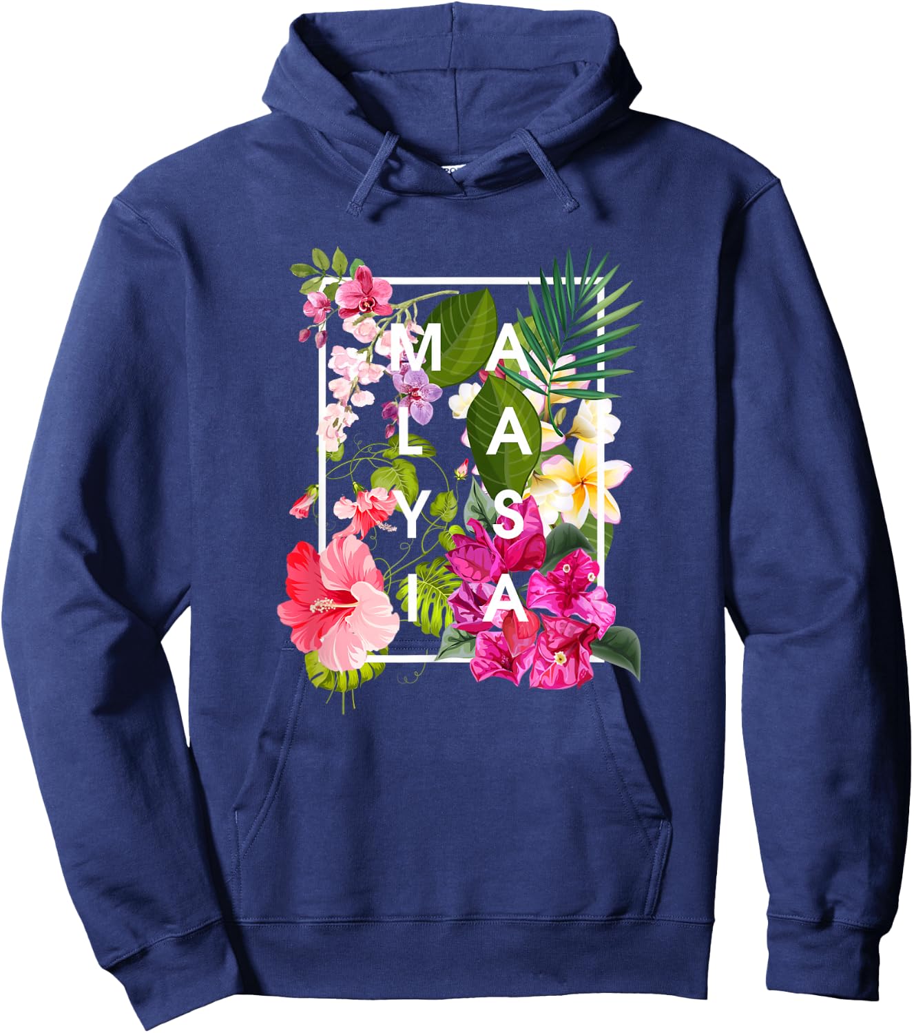 Flowers of Malaysia Word Art - Malaysian Pride Hoodie - Hoodie | Navy