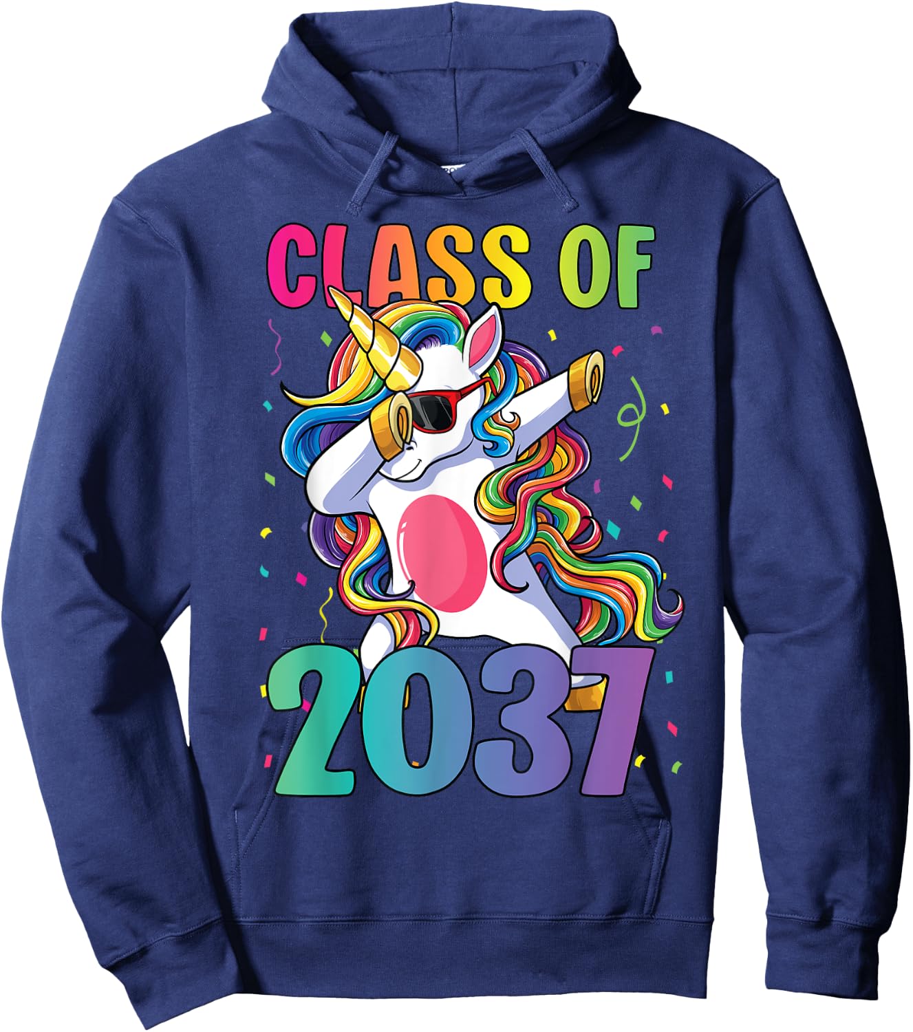Class of 2037 Shirt Girls Kids Dabbing Unicorn Grow With Me Hoodie - Hoodie | Navy