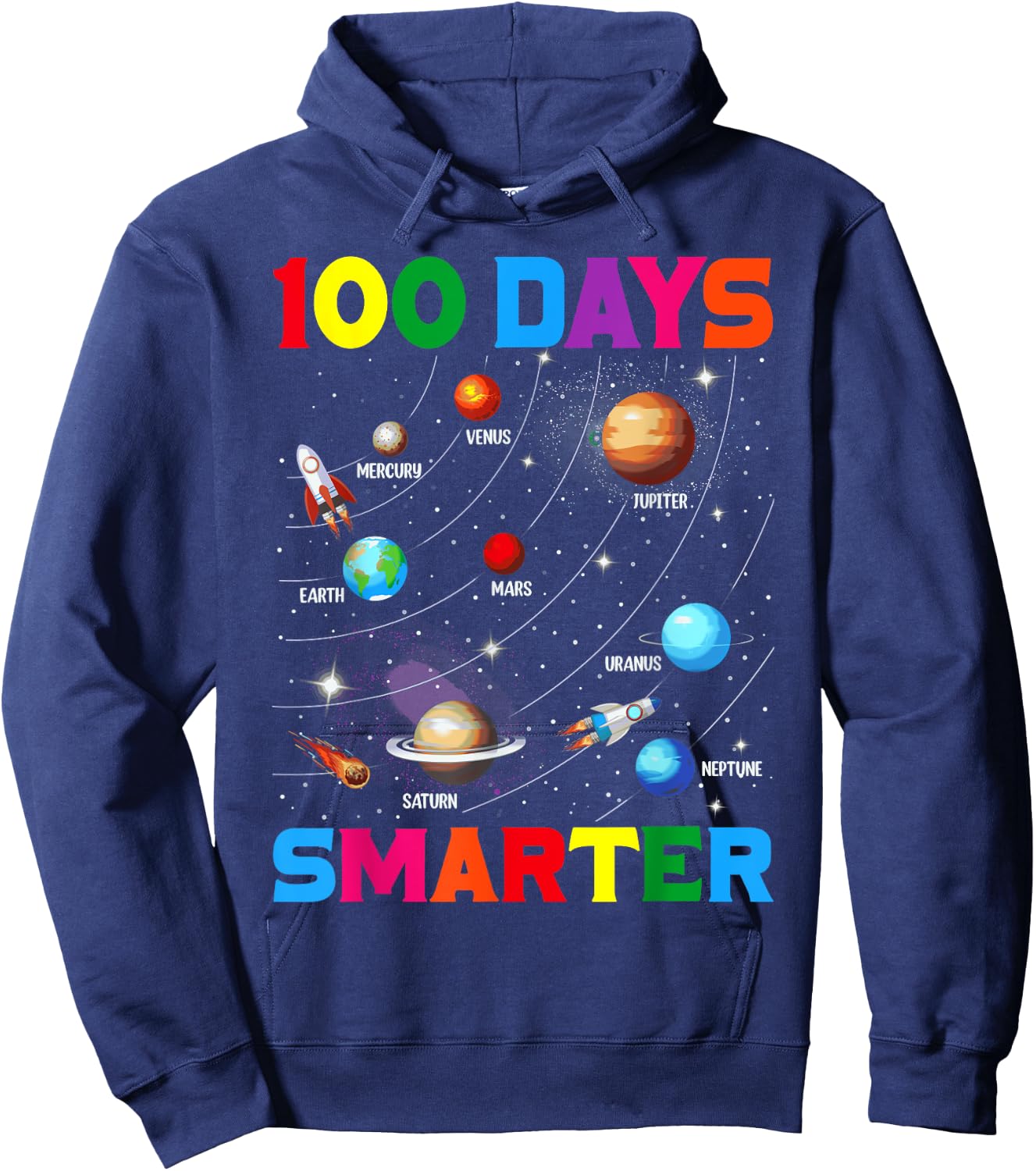 Funny 100 Days Smarter Planets Happy 100 Days Of School Kids Hoodie - Hoodie | Navy