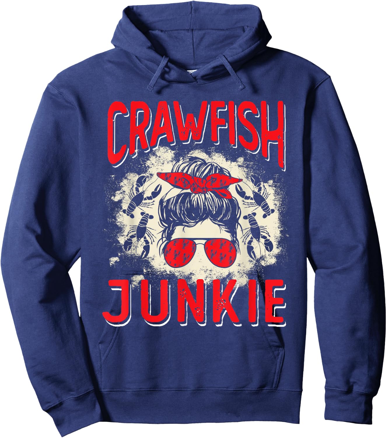 Bleached Crawfish Junkie Women Messy Bun Funny Crawfish Boil Hoodie - Hoodie | Navy
