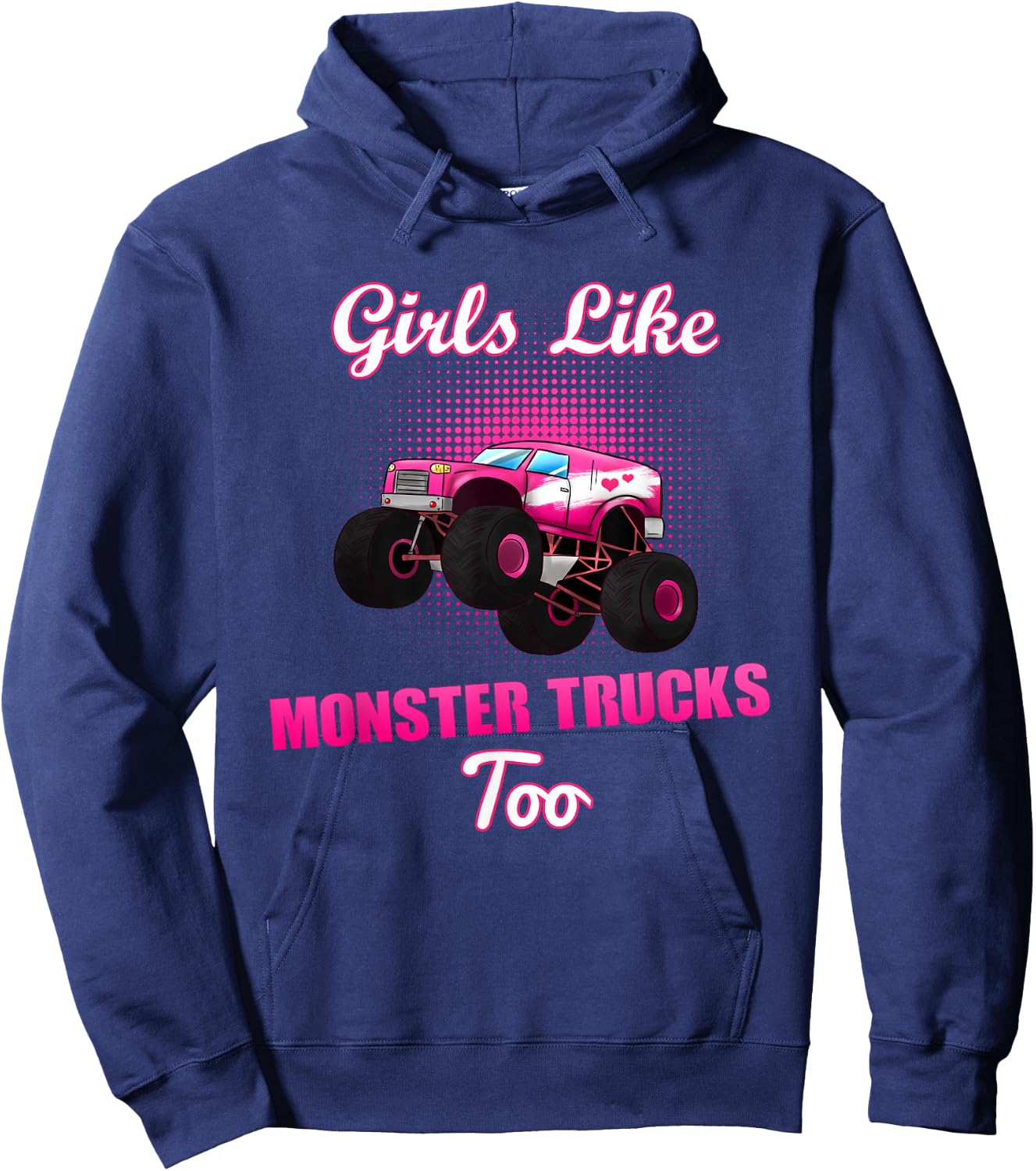 Monster Truck Muscle Car Girls Woman Pinkness Big Wheel Hoodie - Hoodie | Navy