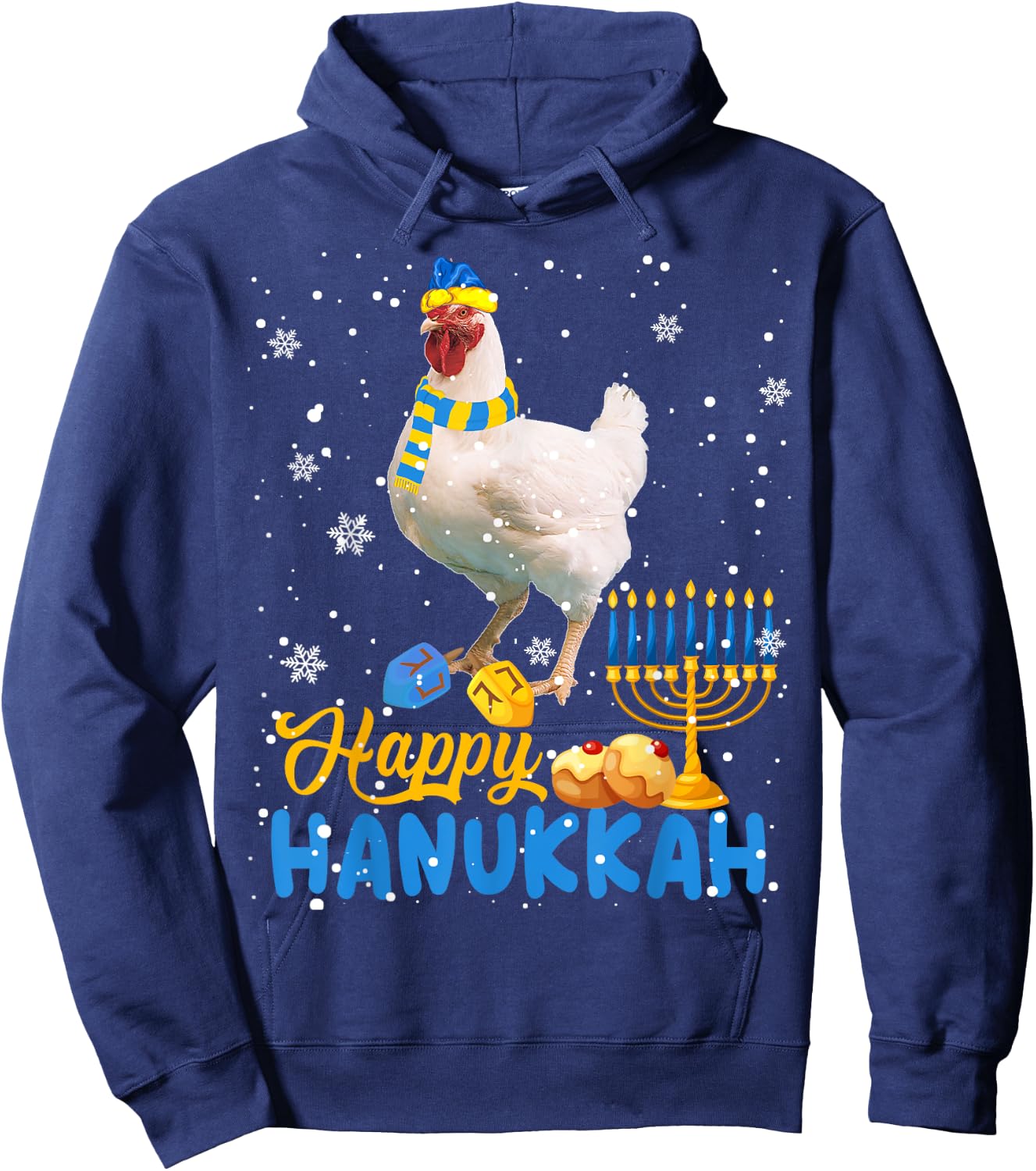 Happy Hanukkah Cute Hanukkah Chicken Menorah Jewish Proud Hoodie - Hoodie | Navy