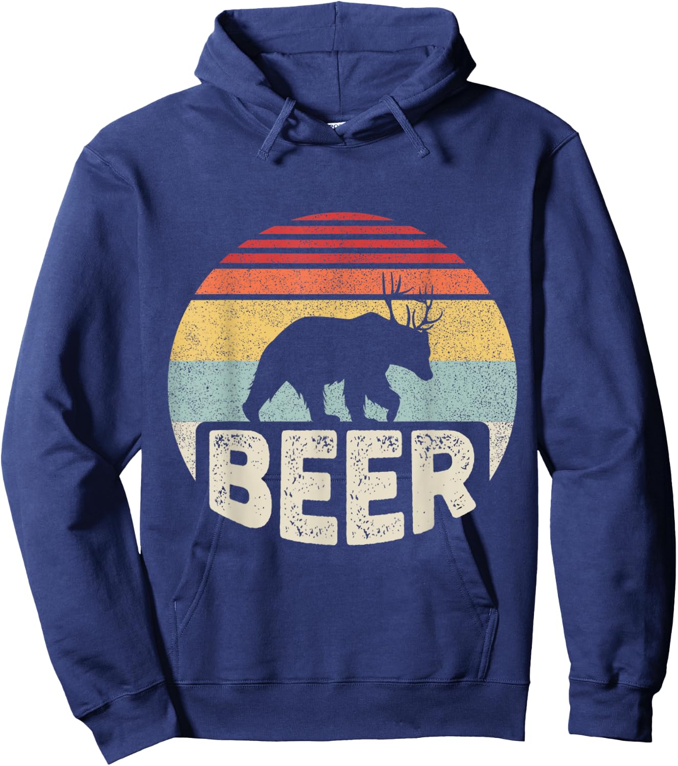Vintage Retro Bear Deer Funny Beer Hoodie - Hoodie | Navy