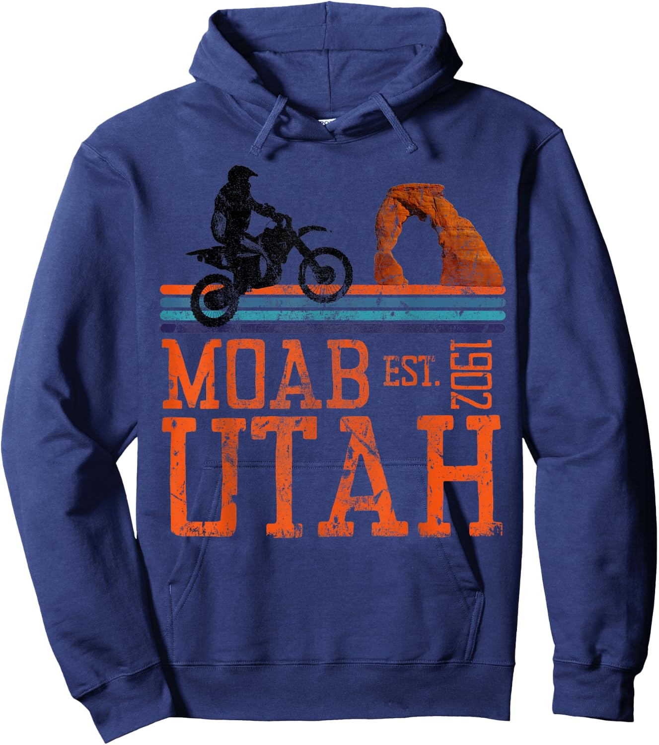 Moab Utah Arches Desert Off Road Dirt Bike Motorcycle Retro Hoodie - Hoodie | Navy