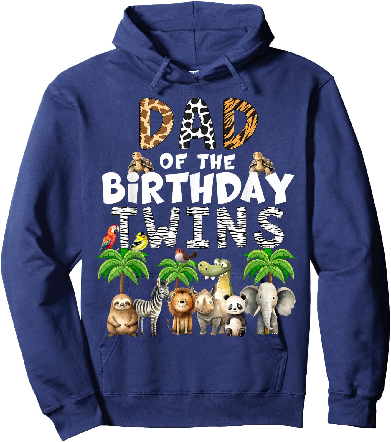 Dad Of The Birthday Twins Safari Wild Theme Zoo Animals Hoodie - Hoodie | Navy