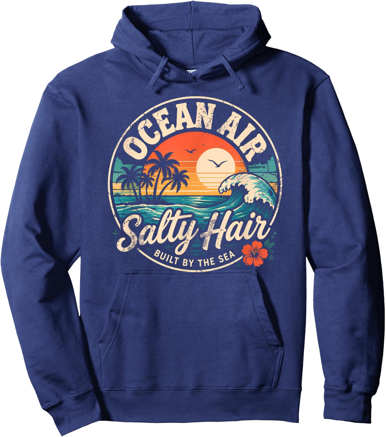 Ocean Air Salty Hair Beach Club Retro Coastal Sunset Hoodie - Hoodie | Navy