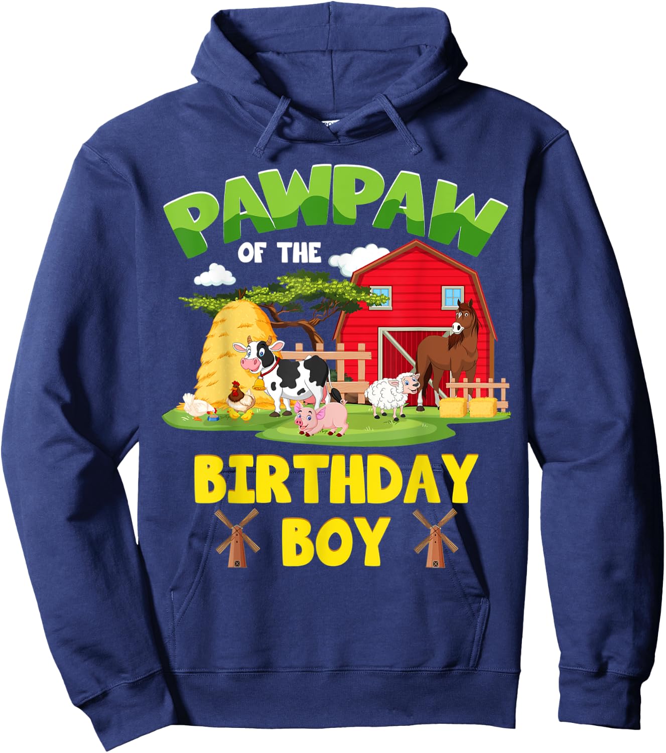 Pawpaw Of The Birthday Boy Farm Animals Barnyard Party Hoodie - Hoodie | Navy