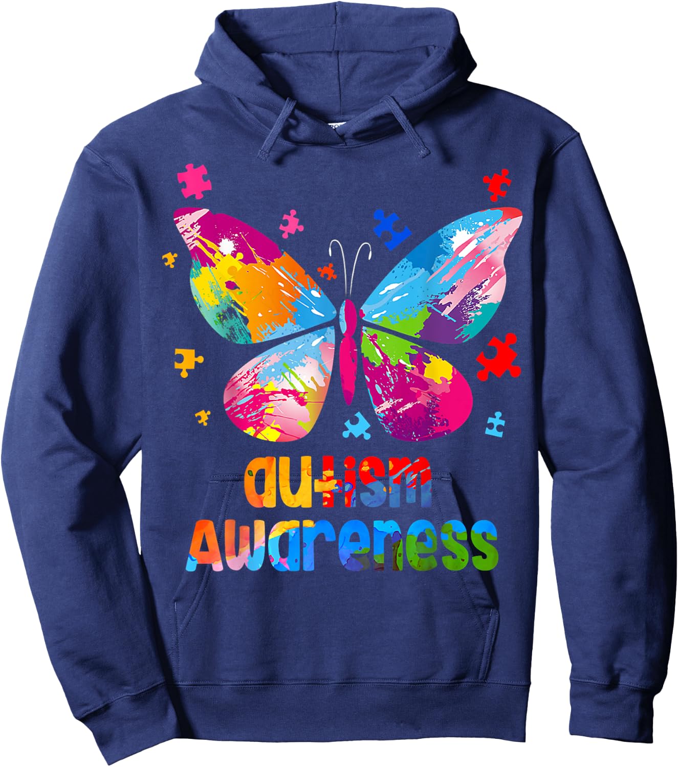 Autism Awareness Colorful Butterfly Puzzle Hoodie - Hoodie | Navy