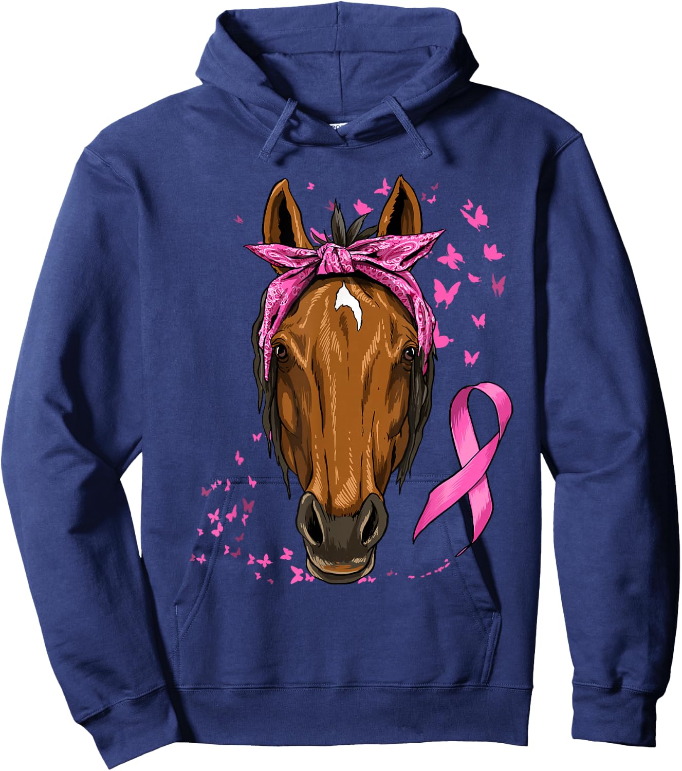Breast Cancer Awareness Horse Pink Ribbon Cancer Survivor Hoodie - Hoodie | Navy