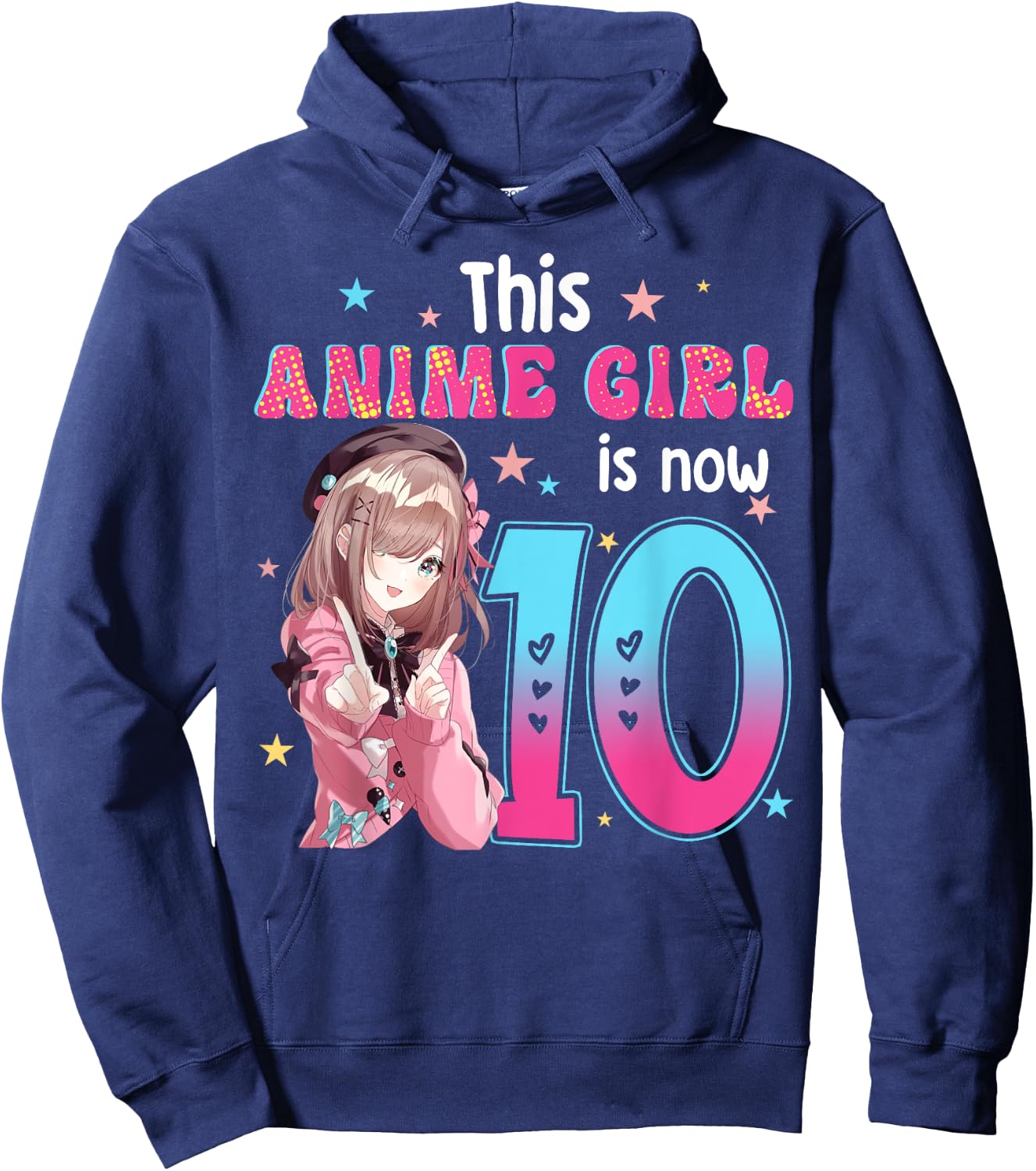 10 Years Old Girl Kawaii Gifts Anime Girl 10th Birthday Kids Hoodie - Hoodie | Navy