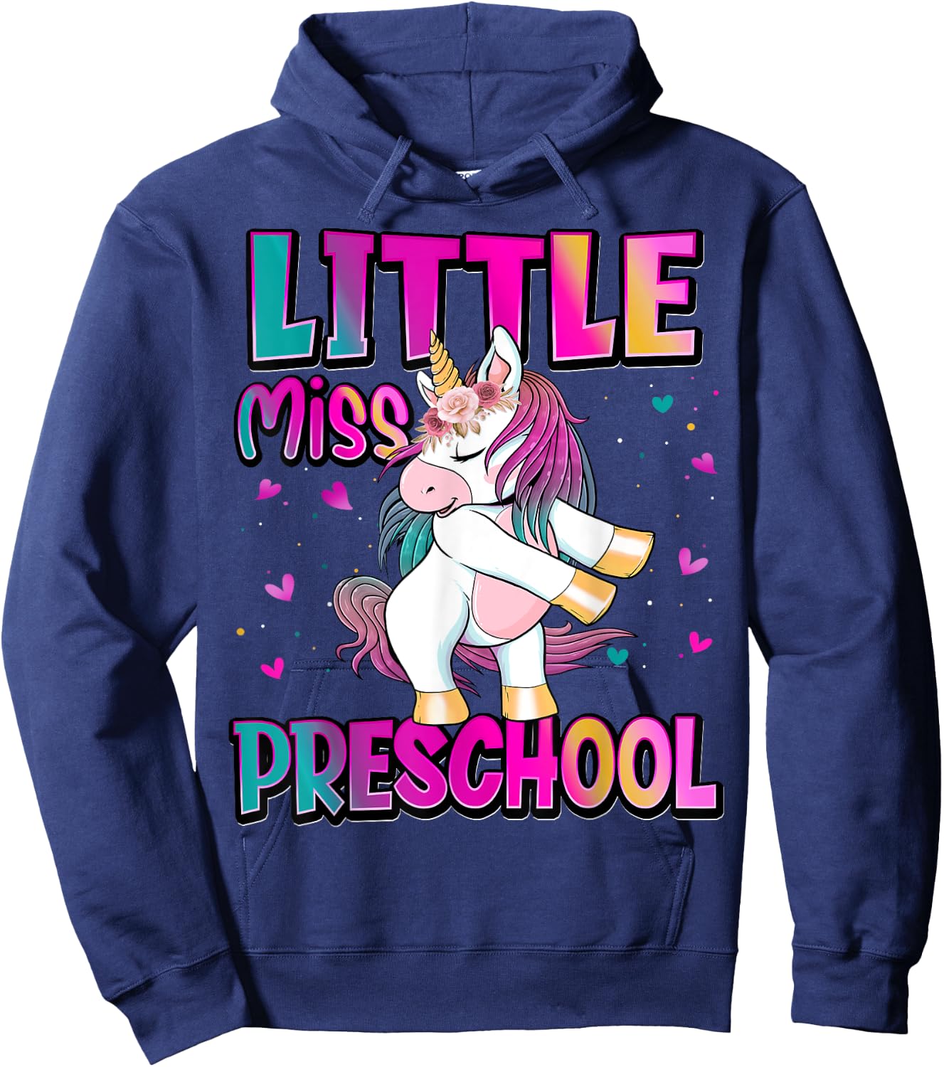 Little Miss Preschool Back To School Girls Preschool Unicorn Hoodie - Hoodie | Navy