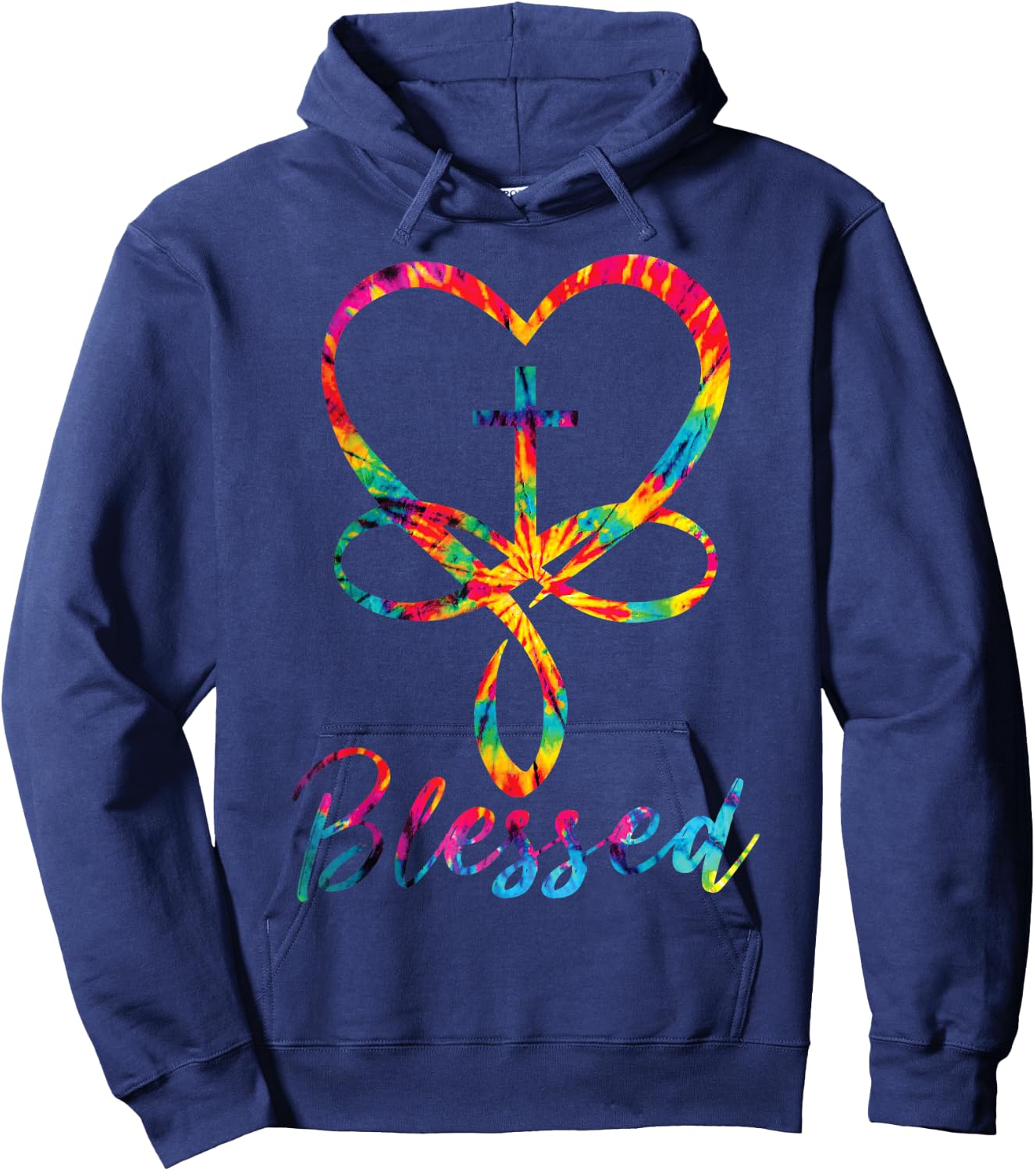 Blessed Tie Dye Christian Heart Jesus Cross Christian Cute Hoodie - Hoodie | Navy
