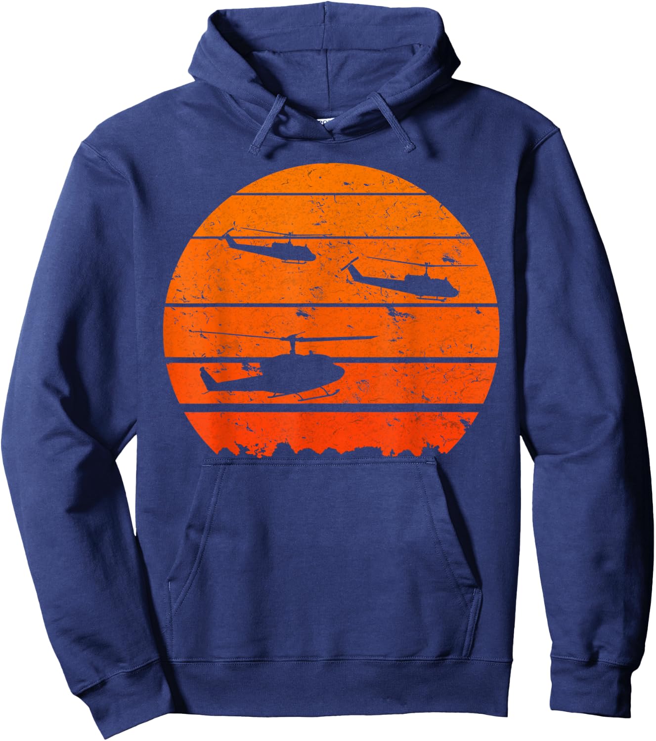 Huey Jungle Sunrise Retro Helicopter Vintage Military Hoodie - Hoodie | Navy