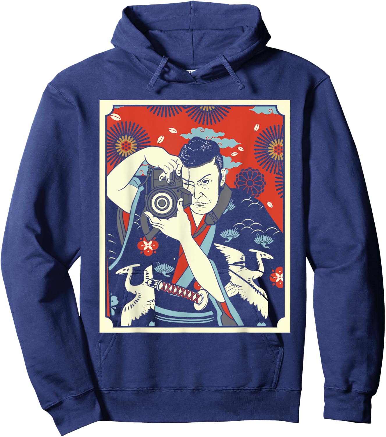 Photographer Japanese Samurai Warrior Armor Sword Mask Hoodie - Hoodie | Navy