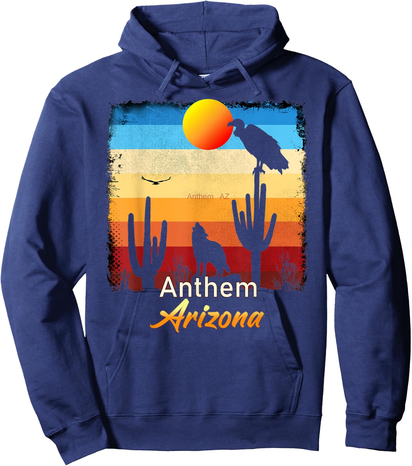 Anthem Arizona Vintage Coyote Sunset AZ Desert Hoodie - Hoodie | Navy
