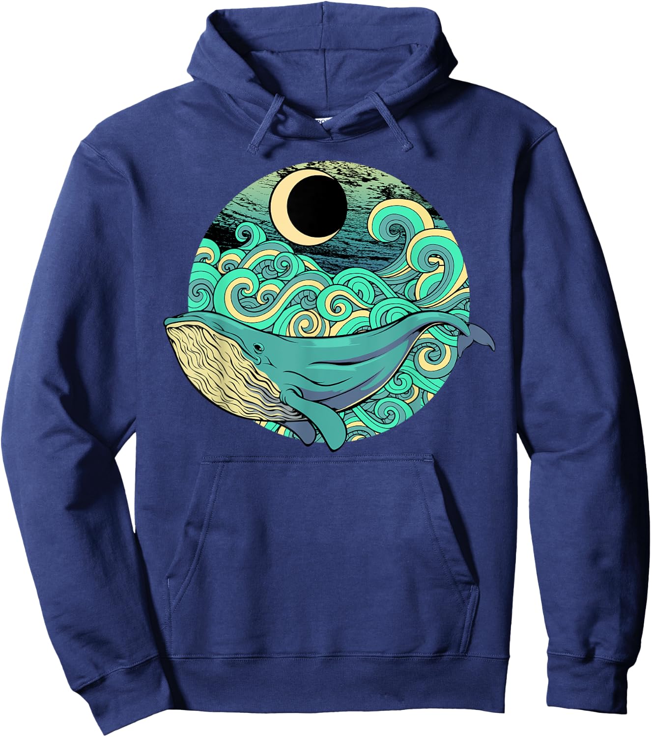 Humpback Whale Marine Life Ocean Nature Sea Blue Waves Moon Hoodie - Hoodie | Navy