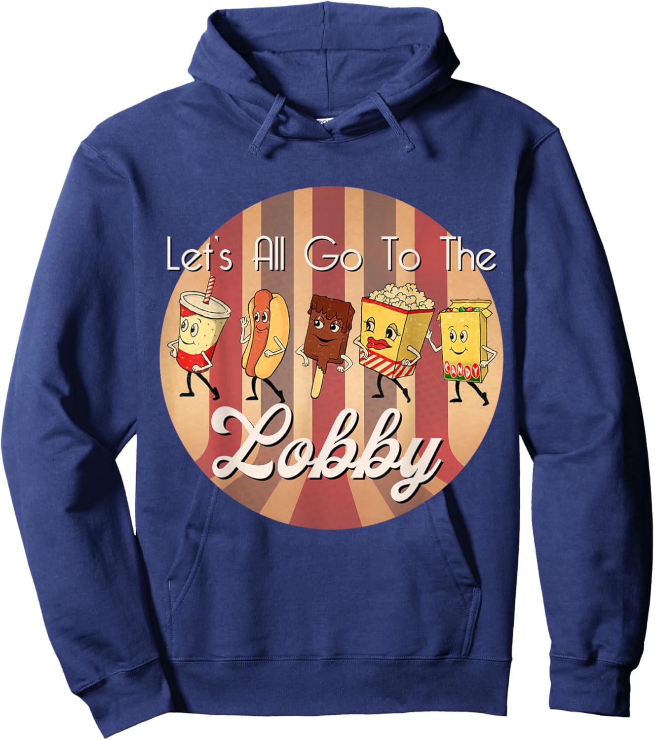 LET'S ALL GO TO THE LOBBY Cute Retro Movie Theatre Hoodie - Hoodie | Navy