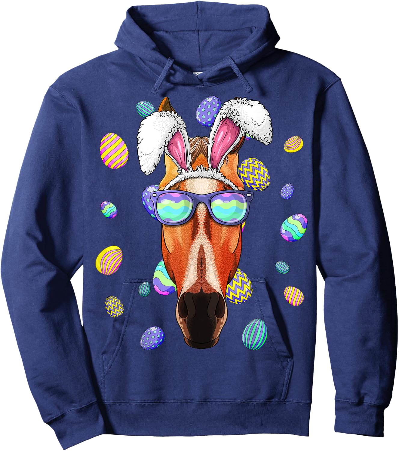 Horse Easter Bunny Ears Funny Easter Eggs Hunting Hoodie - Hoodie | Navy