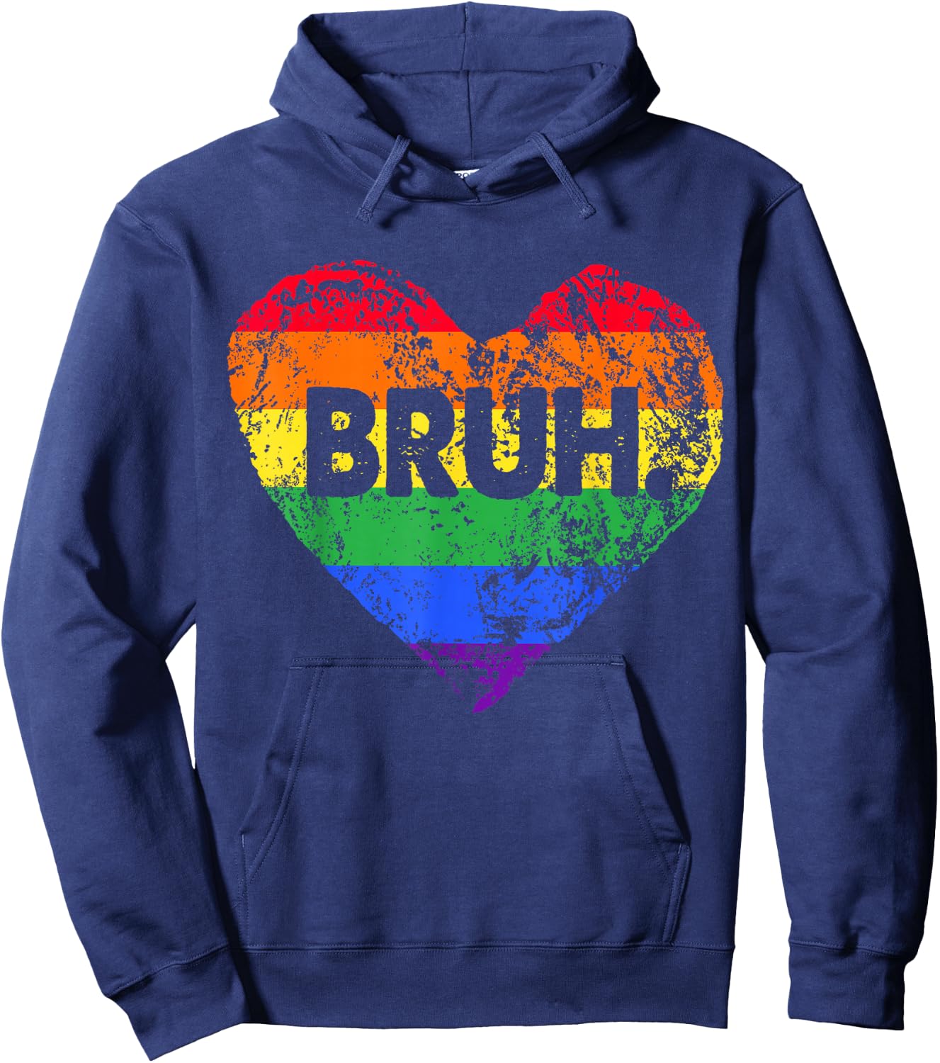 LGBT Rainbow Heart Bruh Meme Gay Lesbian LGBTQ+ Pride Month Hoodie - Hoodie | Navy