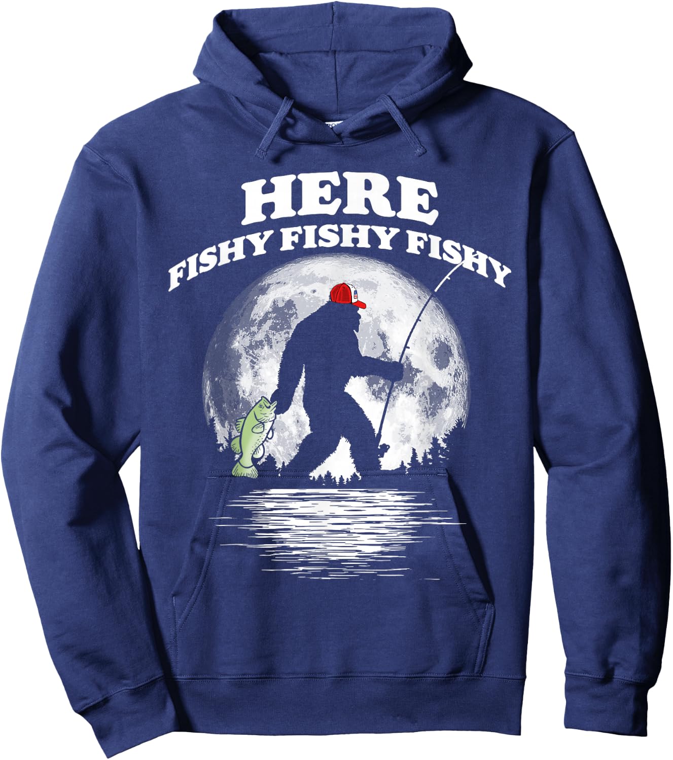 Bigfoot Bass Night Fishing! Fishy Bassquatch Sasquatch Hoodie - Hoodie | Navy
