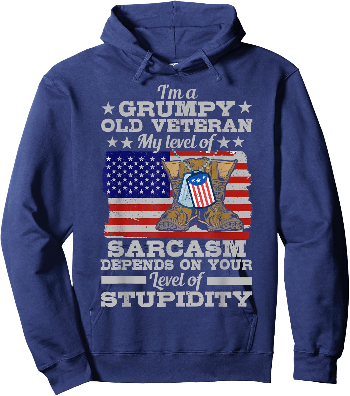 Funny American Veteran Father Grandpa My Level Of Sarcasm Hoodie - Hoodie | Navy