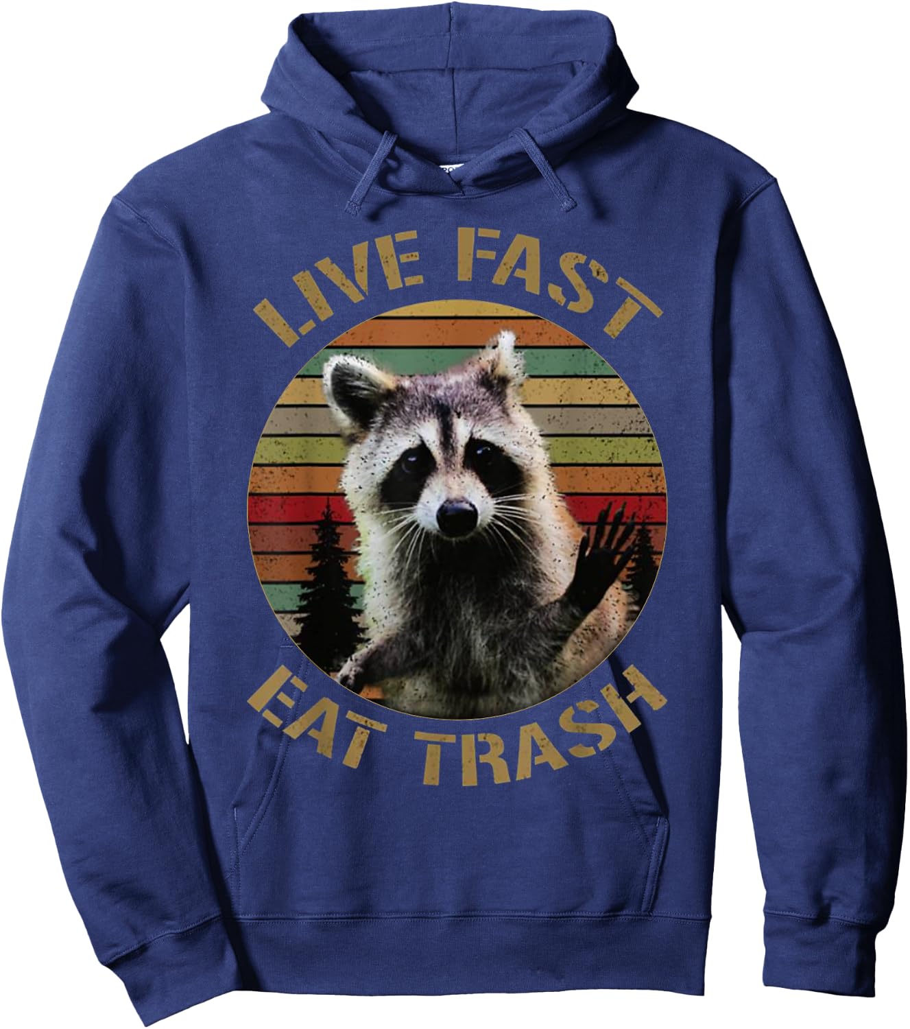Vintage retro live fast eat trash racoon shirt men Hoodie - Hoodie | Navy