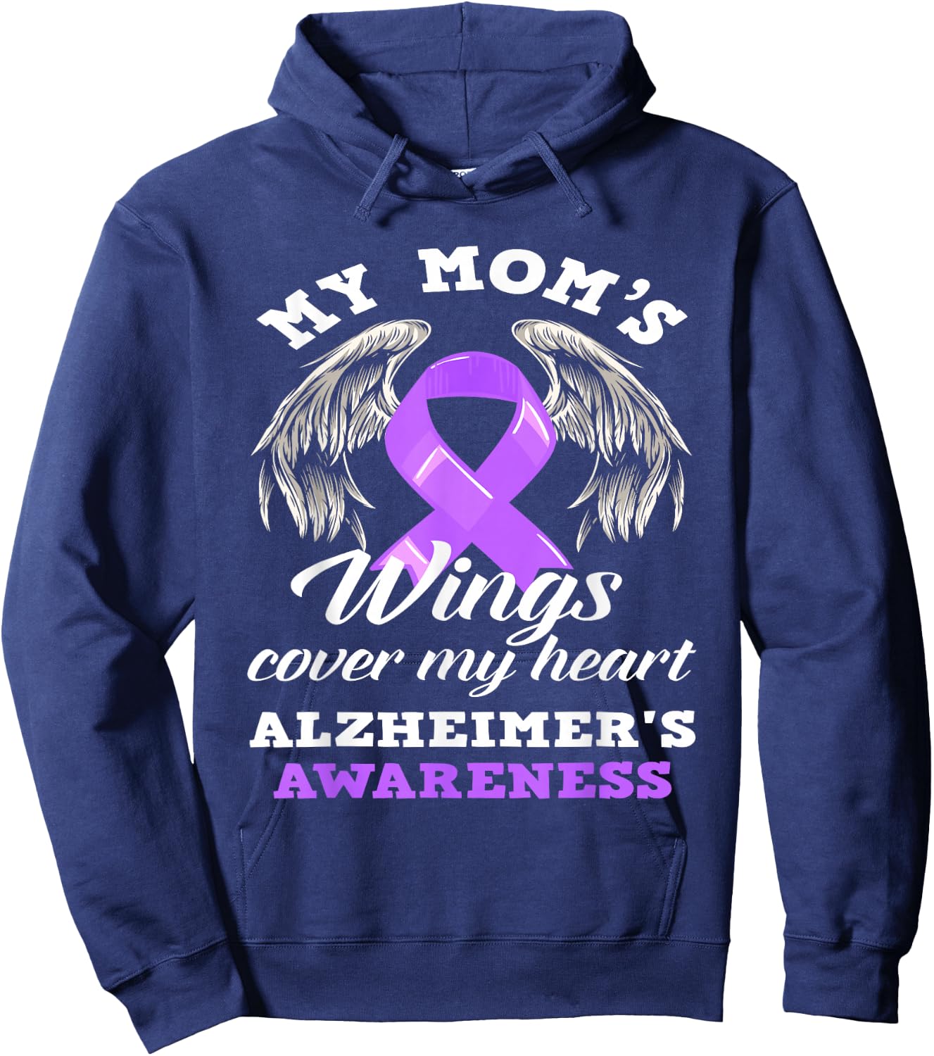 My Mom's Wing Cover My Heart Alzheimer's Awareness Hoodie - Hoodie | Navy