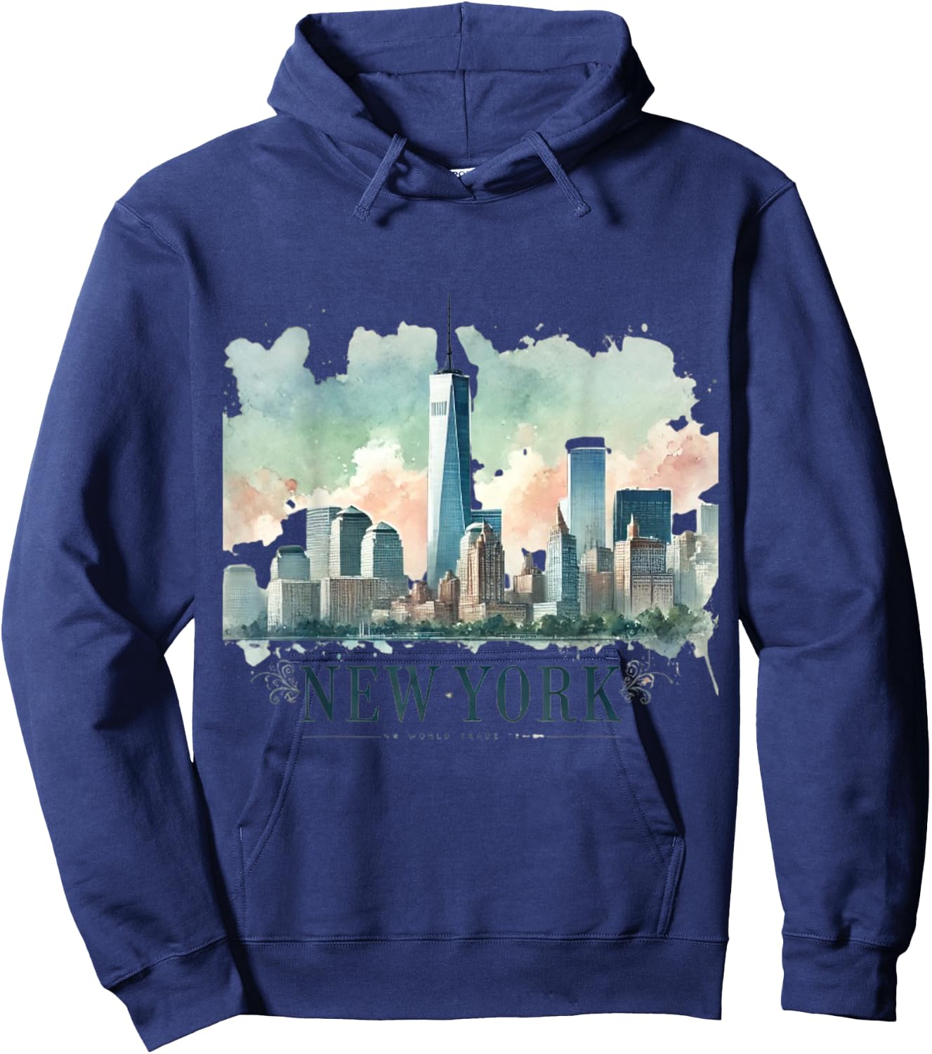 Freedom Tower New York City Watercolor Twin Towers Memorial Hoodie - Hoodie | Navy
