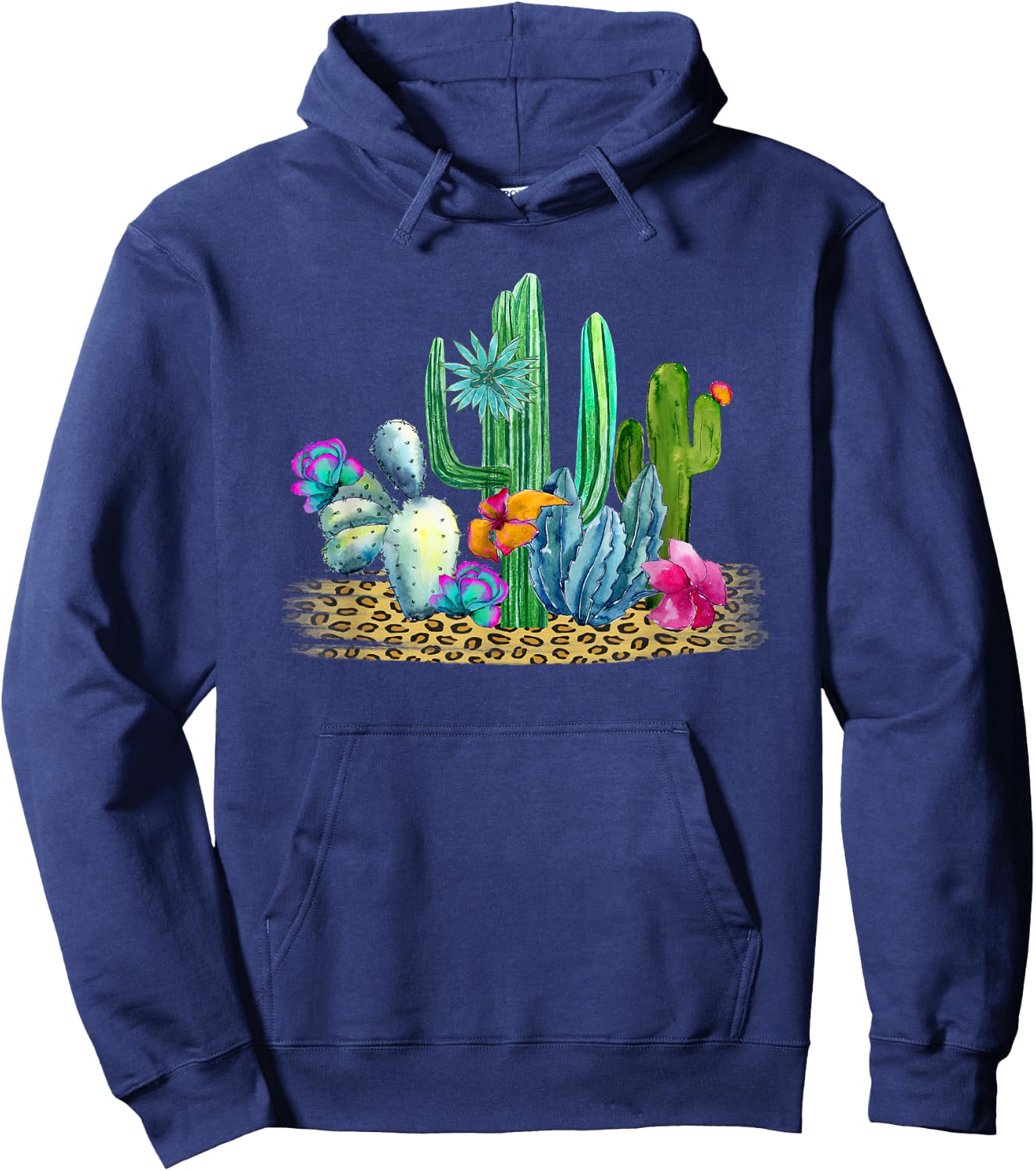 Desert Cactus Leopard Print Watercolor Boho Wanderlust Hoodie - Hoodie | Navy