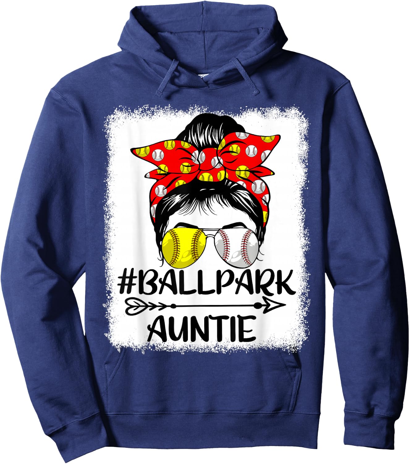 Messy Bun Hair BallPark Auntie Softball Baseball Mothers Day Hoodie - Hoodie | Navy