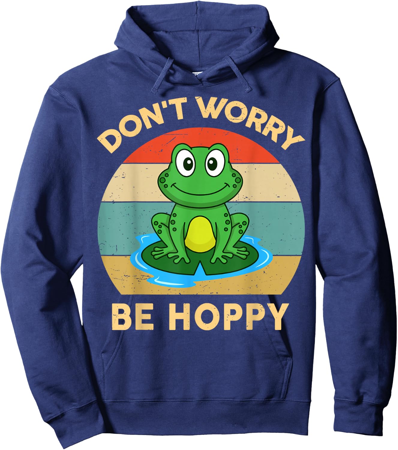Don't Worry Be Hoppy Herpetology Kids Men Women Cute Frog Hoodie - Hoodie | Navy