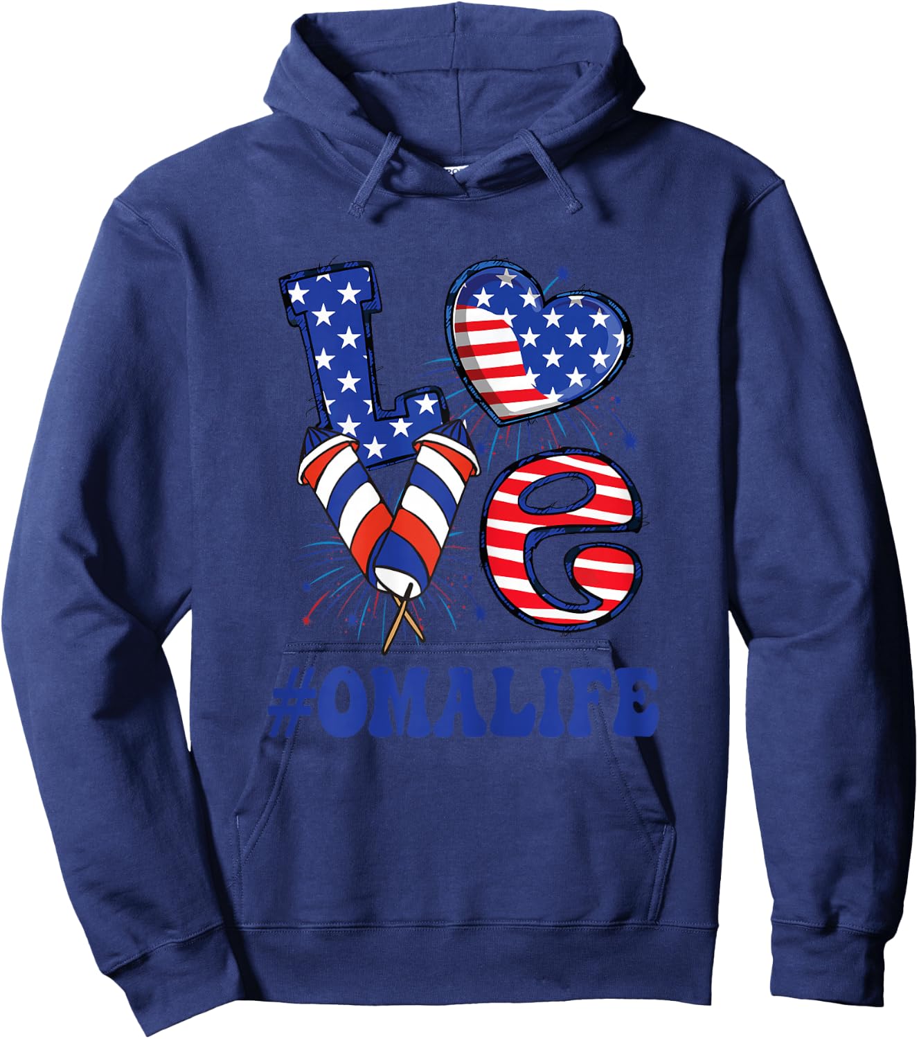 OMA Life Love USA Flag Grandma 4th of July Family Matching Hoodie - Hoodie | Navy