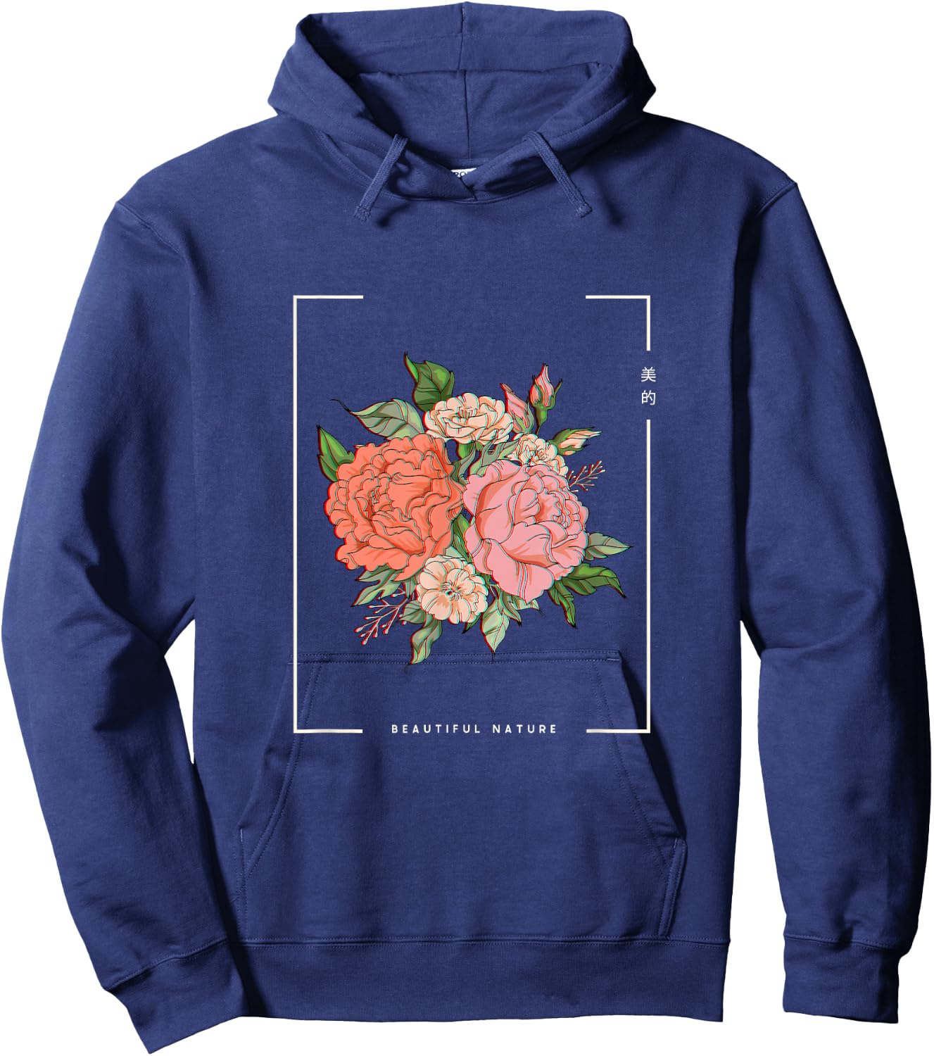 Japanese Aesthetic Vaporwave Nature Flower Glitch Anime Hoodie - Hoodie | Navy