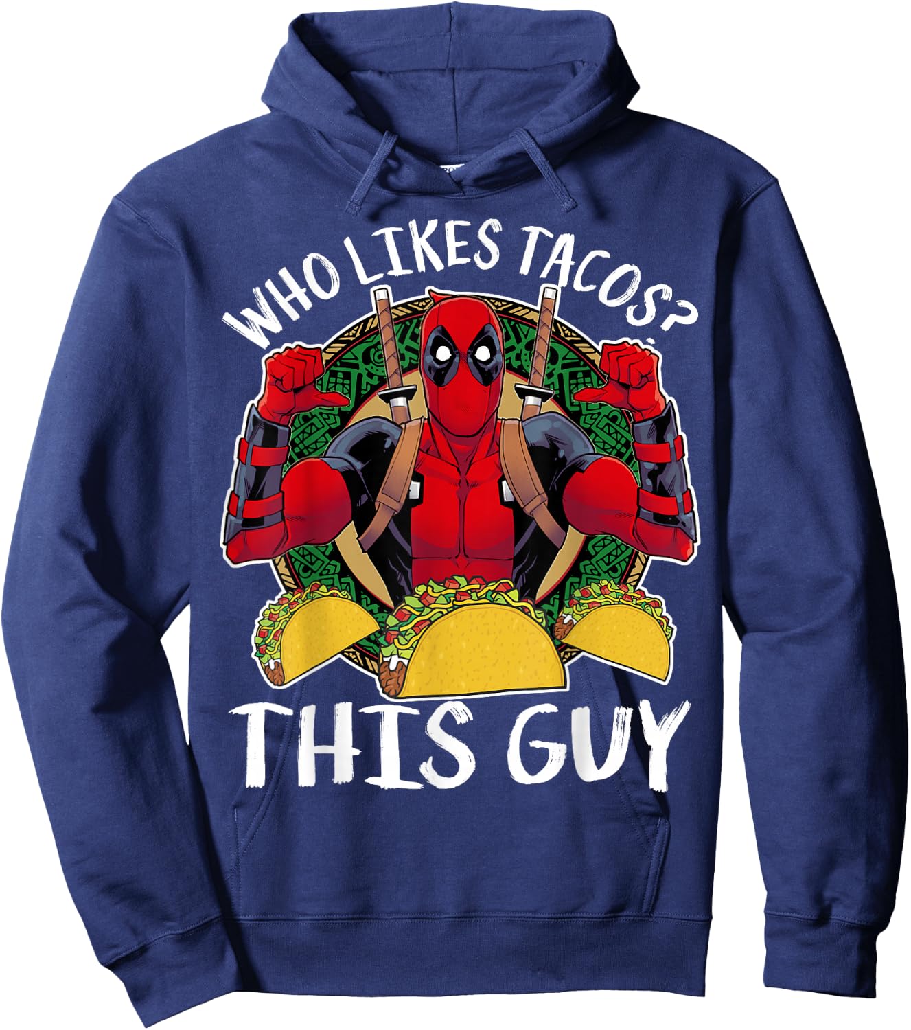 Marvel Deadpool Who Likes Tacos? This Guy Thumbs Hoodie - Hoodie | Navy